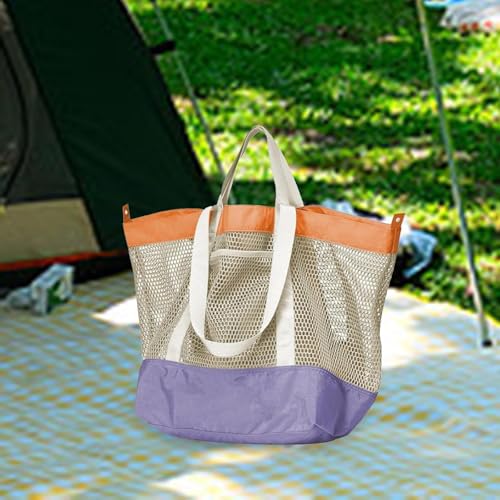Mesh Beach Bag Large Beach Tote, Portable Casual Shoulder Bag, Travel Handbag for Camping Vacation Storage Everyday Toys, Purple4
