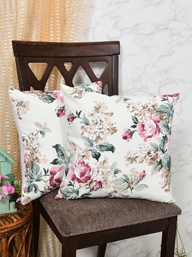 Image of Clasiko Premium Duck Cotton Decorative Throw Cushion Covers for Sofa Living Room ; Set of 5; 16x16 Inches; Vivid Blossom
