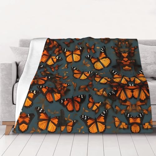 Couverture flanelle douce monarque orange pour cocooning sur canapé - 2