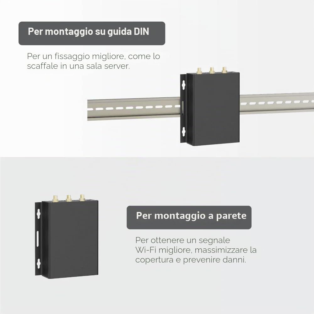 GL.iNet GL-X300B Collie Gateway wireless industriale 4G LTE RS485 VPN | Involucro metallico, antenna rimovibile, RS485, watchdog hardware, 2,4 GHz, VPN, OpenWrt, ampio intervallo di tensione 9-36 V