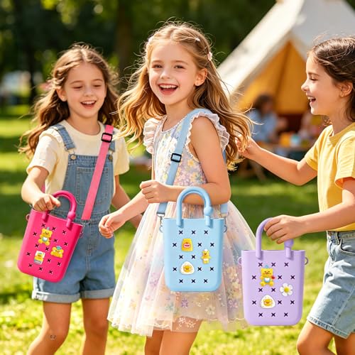Image of Juyeesm Mini Rubber Beach Bag with Strap & Charms, Waterproof EVA Beach Bag for Girls, Small Rubber Tote Bag for Women