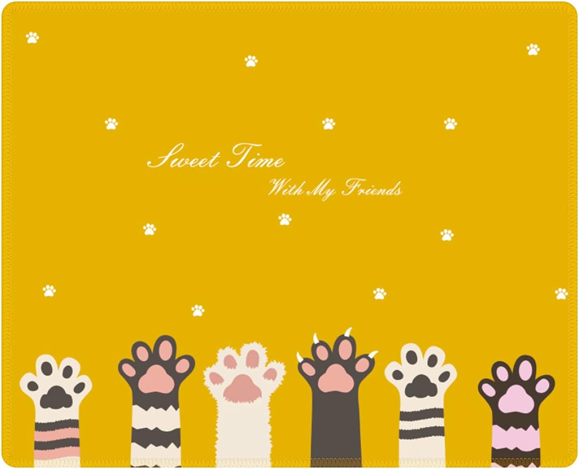 Gaming Mouse Pad with Nonslip Rubber Base|Comfy, Foldable Mat for Desktop, Laptop, Keyboard, Rectangle Mouse Pad with High Resolution Smooth Operating Experience by Qisan(Cat Paws Yellow)