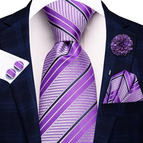 Image of Hi-Tie Men's Silk Ties Formal Woven Classic Necktie Pocket Square Cufflinks Lapel Pin Set Wedding Business
