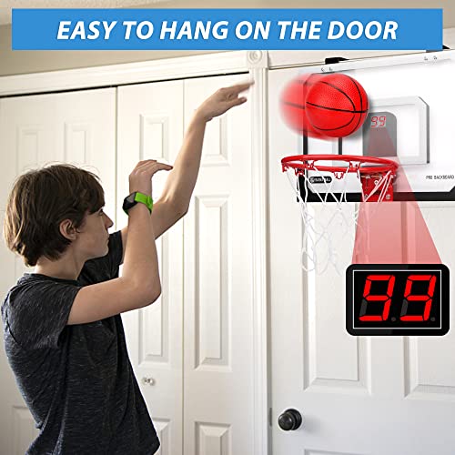 Indoor Count Basketball Hoop Set For Kids Adults, Electronic Scoreboard Over The Door Basketball Hoop With Counting, Sport Accessory Gifts With 3 Replacement Balls For School Office Home Room Pool #TOP5
