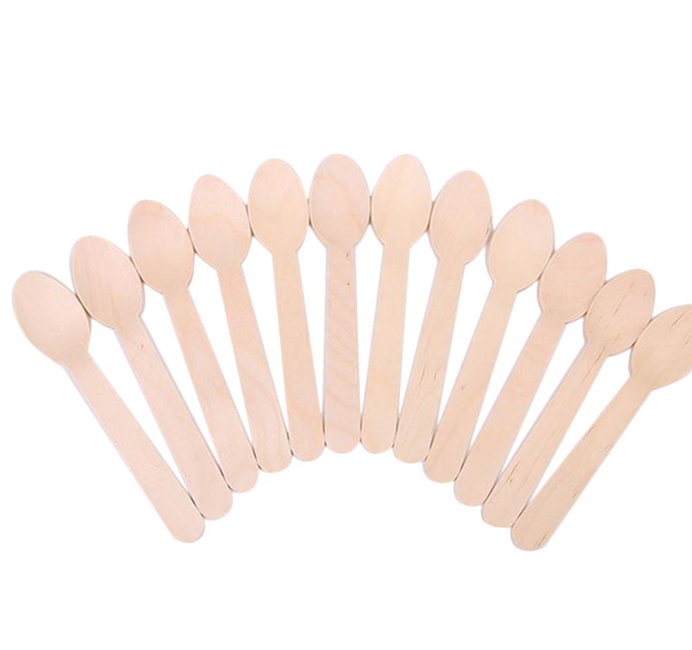 Chytaii Disposable Wooden Spoons Dessert Spoons Great for Parties BBQ Picnics and Events Wooden Cutlery, Pack of 100