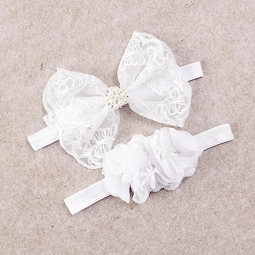 Nishine 2-Pack Taufe Weiß Neugeborene Bowknot Stirnbänder Baby Taufe Haar Bögen Headrap Kleinkind Haarband (Perle)