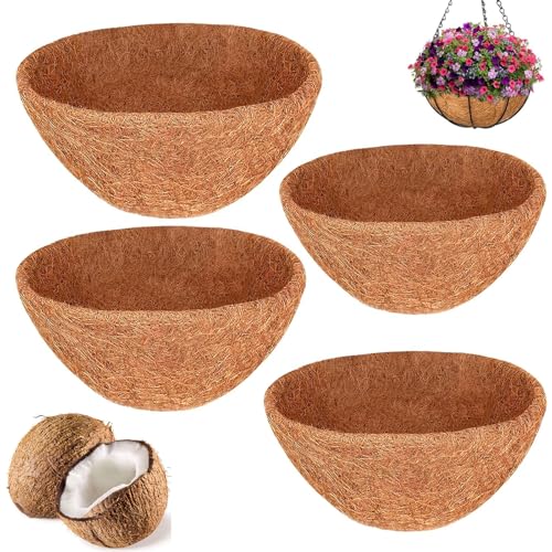 4 Stück Ø30,5cm Runde Kokosfaser Einlagen, Natürliche Hängekörbe Kokoseinlage, Pflanzgefäße Ersatz Liner, Hängende Pflanzenkörbe Dekoration Zubehör für Fensterkästen , Garten Blumentopf, Balkon Kästen
