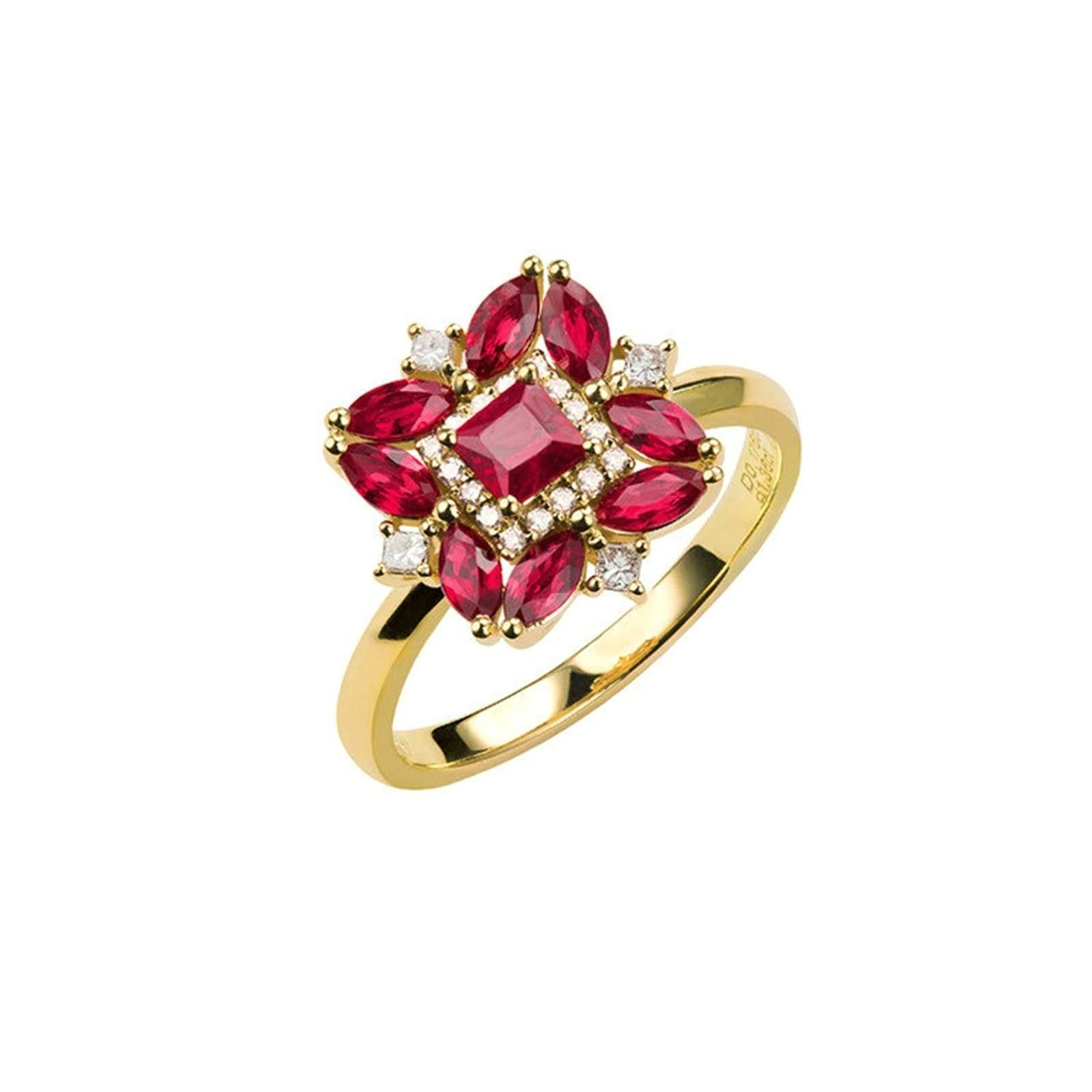 AMDXDWedding Bands 18 Yellow Gold, with 1.36CT Ruby Flower Valentine Ring Promise Rings Womens Size H 1/2 to Size V 1/2, Birthday for Women Mom Wife
