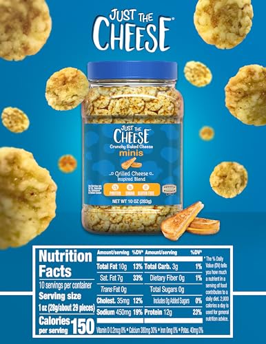 Image of Just the Cheese Minis - Grilled Cheese Crisps, 10 oz (Pack of 2), Delicious Low-Carb Lifestyle Protein Chips, High-Protein, Gluten-Free Crisps, Keto-Friendly, Zero Sugar, Perfect Snack for Adults