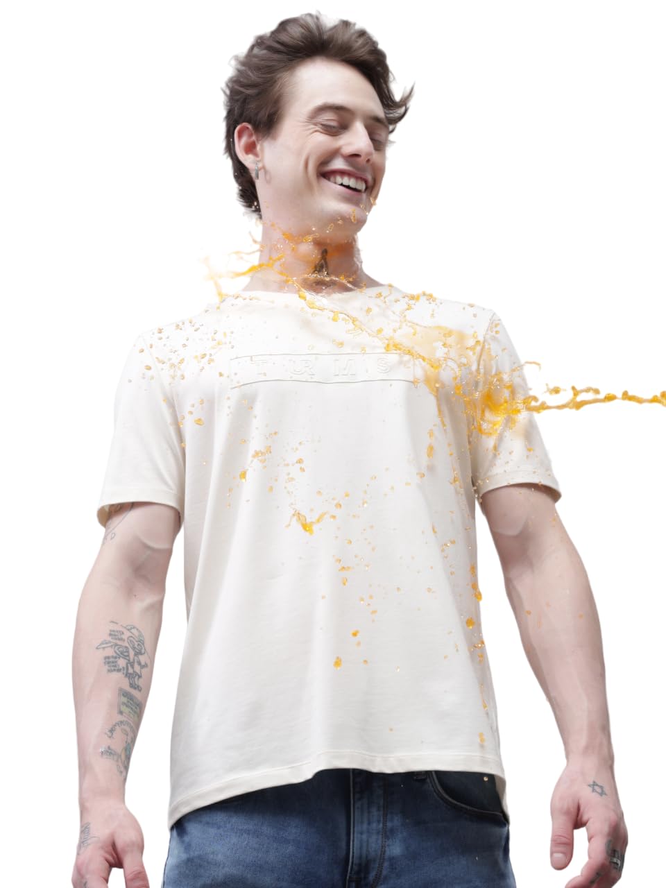 turms Men's Anti-Stain Casual Solid Round Neck Chest Print T-Shirt, Anti-Odor & Water Repellent, Stretchable & Breathable, Cotton Rich Fabric, Half Sleeve-picture-14