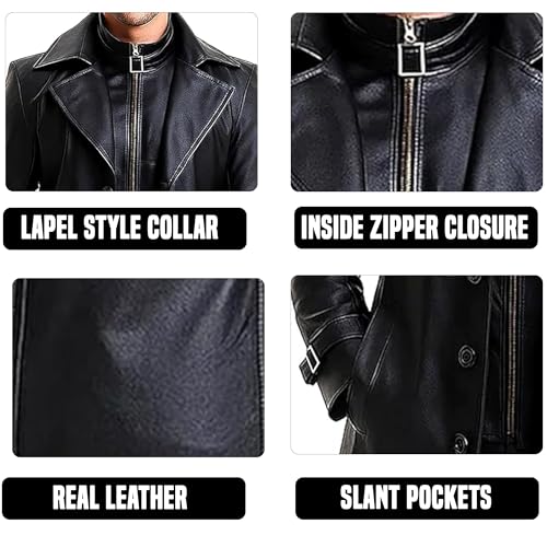 Men’s Full-Length Long Trench Coat – Premium 100% Real Leather Double Breasted Overcoats3