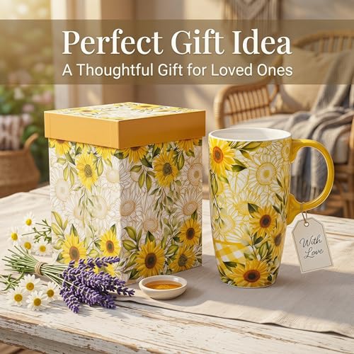 Mug de cerámica 17oz con tapa y asa diseño girasol miniatura 5