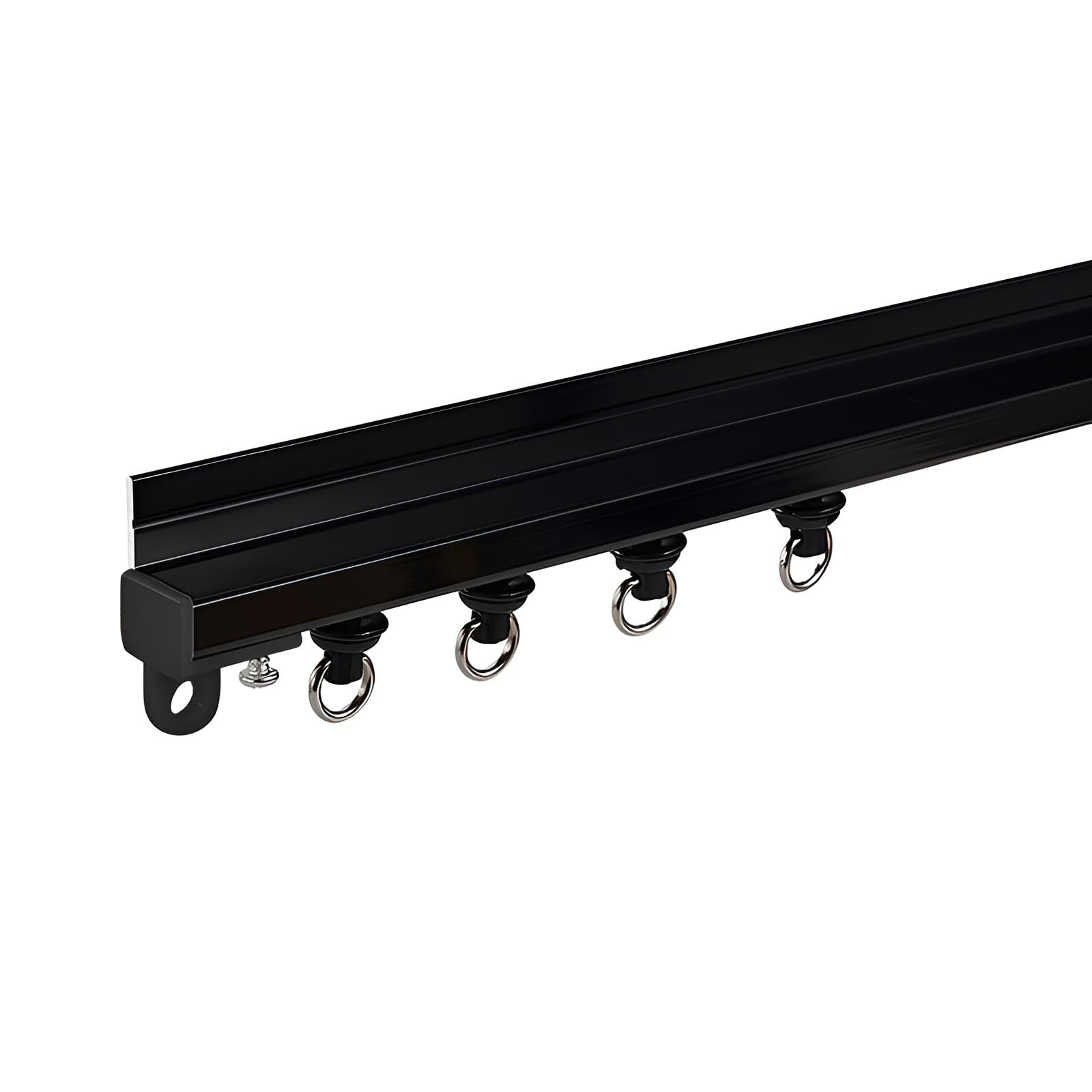 Self Adhesive Curtain Track, Ceiling And Wall Mounted Curtains Rail, No Drill Adhesive Curtain Rod For Living Room, Bedroom, Kitchen And More(Black-wall,95cm)