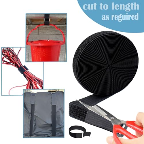 Image of 1 inch x 16ft Nylon Hook and Loop Straps with 25 Metal Buckles。Reusable Adjustable Strips Freely Cut-to-Length Straps for Organizer or Storage Straps Black