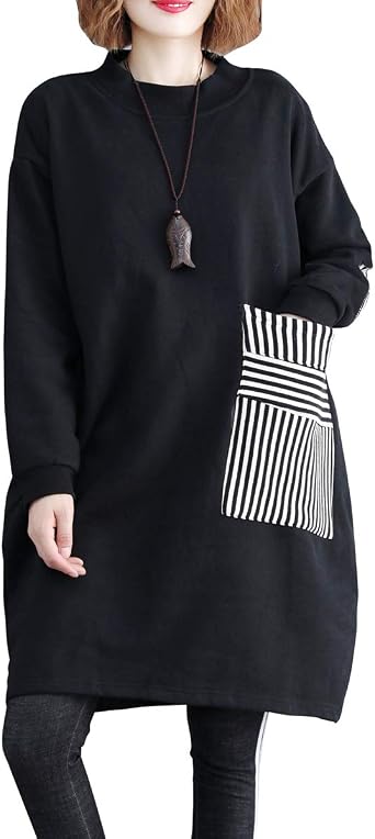 ellazhu Womens Striped Pocket Casual Crewneck Long Sleeve Pullover Sweater Swatershirt GA1271 A