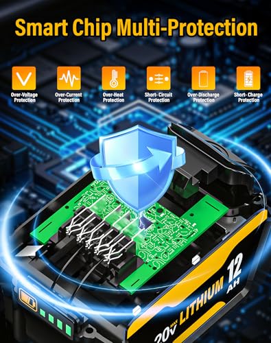 Image of 4Pack 12.0Ah Battery Replacement for Dewalt 20V MAX Battery DCB205 DCB208 DCB210 Compatible with Dewalt 20 Volt Lithium-Ion Batteries Cordless Power Tools