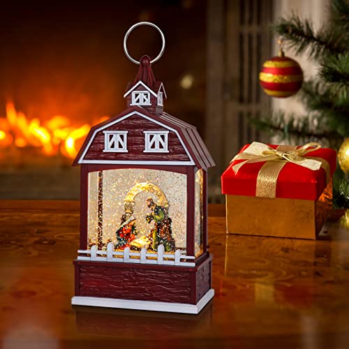 Image of Eldnacele Nativity Red Musical Snow Globe Lantern with 6H Timer