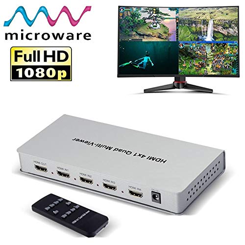 Image of MICROWARE 4X1 HDMI Multi-viewer, Quad Multi-Viewer Splitter with Seamless Switcher IR Control for Game /Exhibition Hall /Education /Surveillance /Video Meeting etc