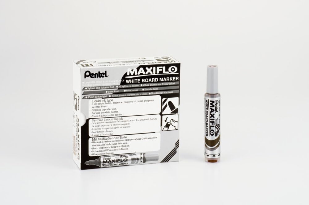 Pentel Maxiflo markery do tablic suchościeralnych, stożkowe, szerokie, brązowe, 12 sztuk