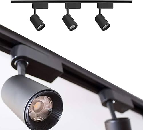 KIT TRILHO ELETRIFICADO PRETO 1 METRO + 3 SPOTS 7w BIVOLT 3000k Branco Quente (Lamparine)