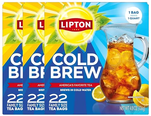 Lipton Cold Brew Iced Tea Bags, Family Size, Zero Calories, No Boiling Needed, 22 Count Each (Pack of 3, 66 Total Tea Bags)