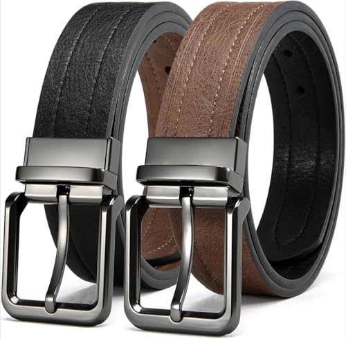 Reversible Belt for Men, Genuine Leather, 1 3/8
