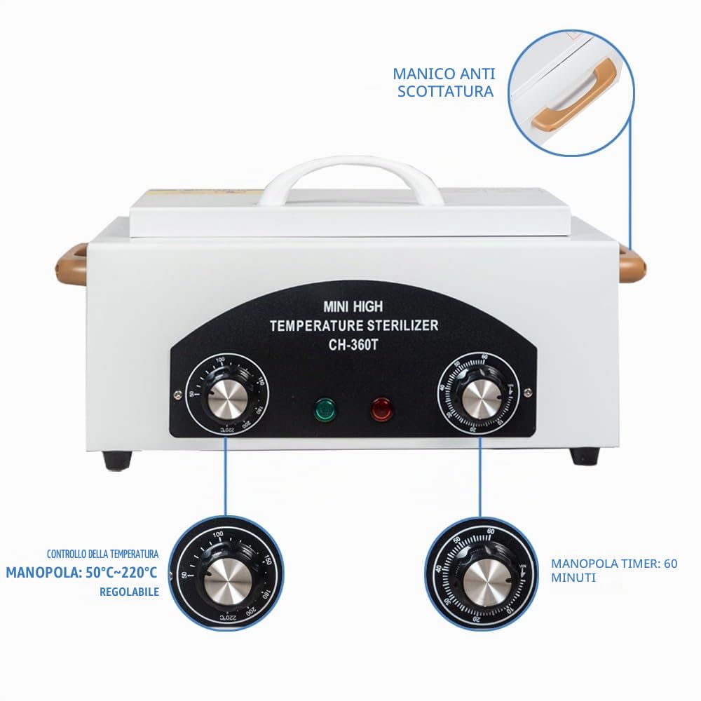 Sterilizzatore ad aria calda da 300 W, sterilizzatore ad alta temperatura, sterilizzatore per unghie, sterilizzatore a calore secco con timer per cosmetici, studio di piedi, parrucchiere,