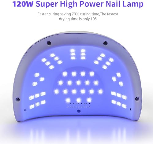 Miniatura 6 de JEWHITENY Lámpara de uñas LED UV de 120 W, secador de uñas más rápido para esmalte de gel con 4 ajustes de temporizador, luz UV profesional de uñas