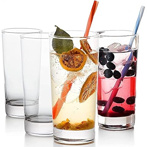 KAKKI Glasses Drinking Set of 6 - 270ml Highball Glass Stemless Cocktail Wine Glasses Crystal Clear Water Juice Tumblers Dishwasher Safe Cover