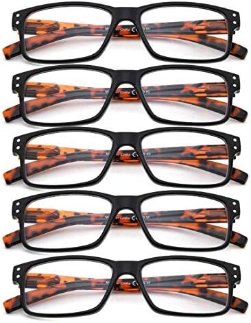 Eyekepper 5-Pack Spring Hinge Reading Glasses Vintage Readers Men Women +1.50, Demi Arm-5pcs All Clear Lens, 1.5 Diopters - Image 3