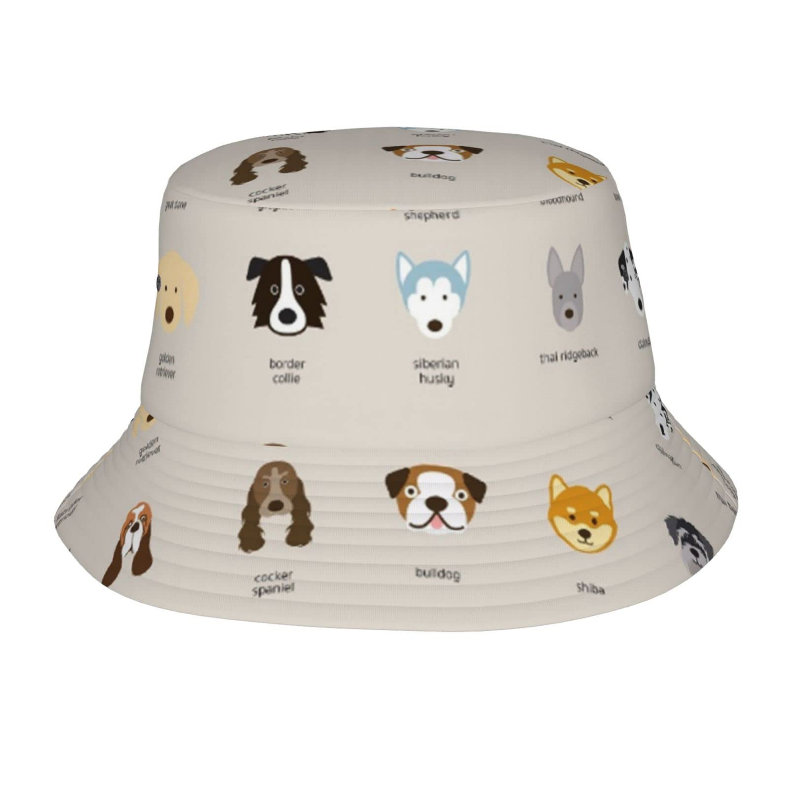 JAYWIS Dog Breed Print Bucket Hat Adult,Unisex Bucket Hat Summer Travel Short Brim for Men Women Teens