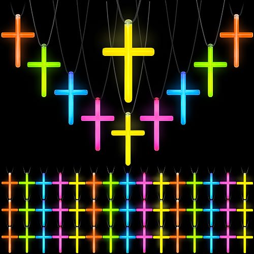 Tondiamo 100 Pcs Glow in Dark Cross Necklaces Bulk...