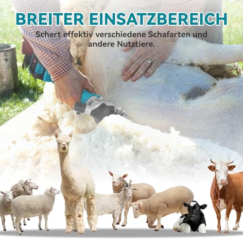 Yofidra Elektrische Schafschere 550W, Kabellose Schafschermaschine Akku 6 Geschwindigkeiten 13-Zahn Klinge, 2x3000mAh Akkus, Professionelle Wollschere Sheep Shears für Schaf Ziegen Alpakas