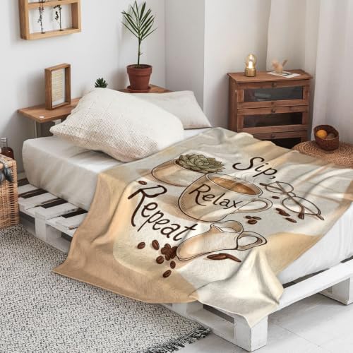 Couverture flanelle haut de gamme marron café légère et confortable