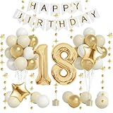 Lot de 59 décorations d'anniversaire dorées pour 18e anniversaire fille, bannière « Happy Birthday », ballons en aluminium, confettis, ballons en latex pour décoration d'anniversaire fille de 18 ans