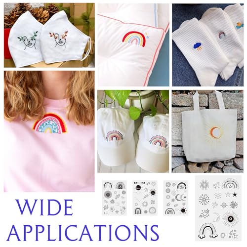 Image of Magibeads 60Pcs Moon Sun Star Water Soluble Embroidery Stabilizer Adhesive Stick and Stitch Embroidery Transfer Paper for Hand Sewing Beginners Adults
