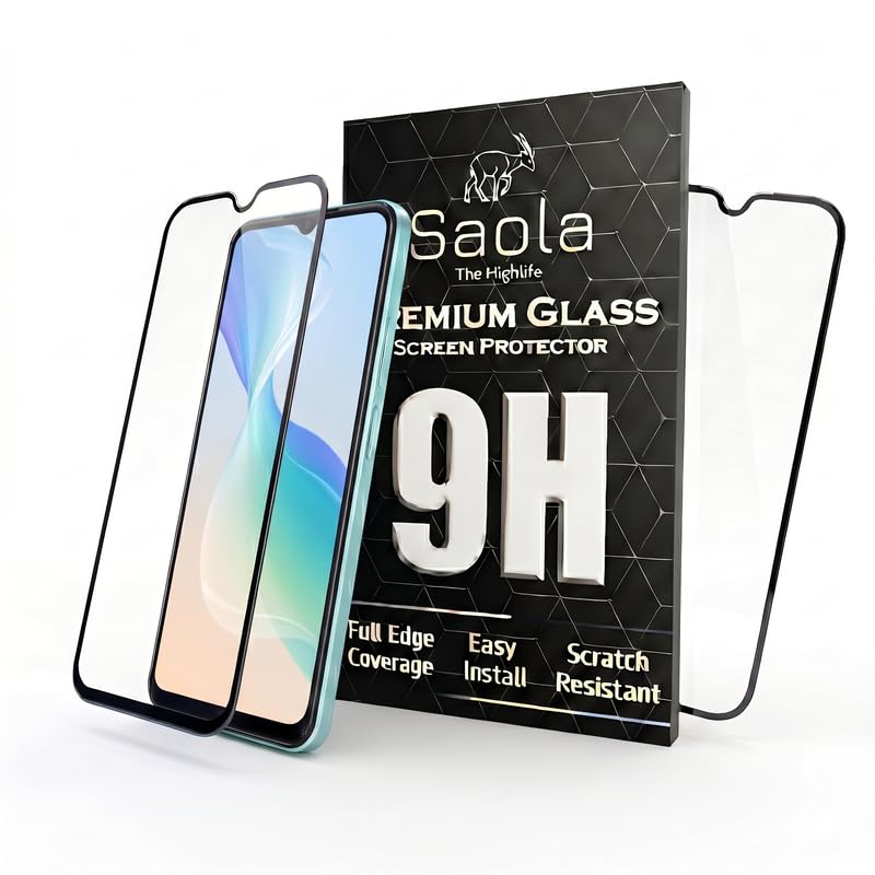 Image of Saola HD+ Oleophobic Tempered Glass Screen Protector For Vivo T1 5G (Pack Of 2) with Free Installation Kit. Full screen Coverage - 6.58 inch