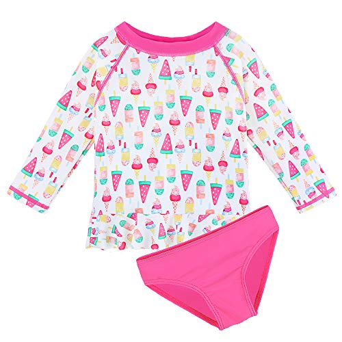 Image of Toddler /Baby Girls Rash Guard Swimsuit Long Sleeve 2 Piece Swim Bottoms Set UPF 50+ 3M-9T
