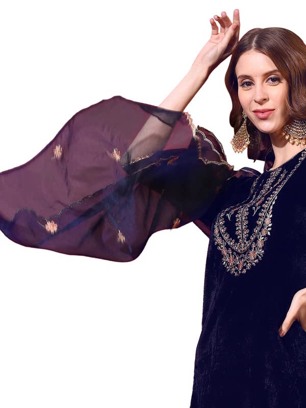 Image of SIRIL Women's Velvet Embroidery Straight Kurta Pant with Dupatta
