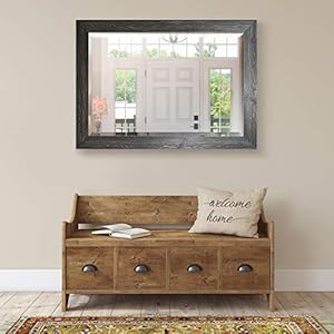Black Rustic Mirror Rectangular Barnwood Framed Wall Mirror for Home Decor Vertical or Horizontal Hanging 41×29