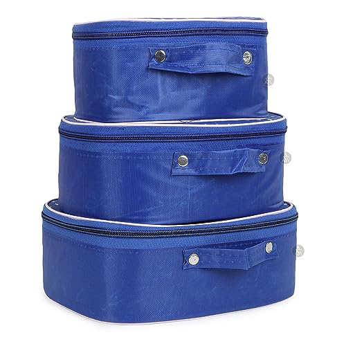 Rasafa 3 Pieces Makeup kit Box Jewellery Box, Cosmetics Box, Vanity Box, Spacious Interior Vanity Box (Blue, Navy Blue)