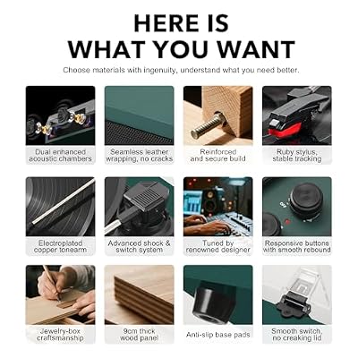 VINYLSLINK Bluetooth Record Player, Vintage Turntable with Treble & Bass Adjustment, Built-in Stereo Speakers, 3-Speed (33/45/78 RPM), Belt Drive, Auto Stop, RCA/AUX/Headphone Jack, Green