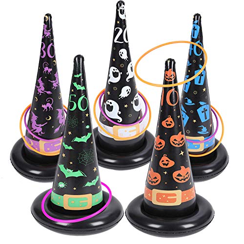Voiiake Halloween Party Games, Inflatable Witch Hat Ring Toss Game Halloween Carnival Indoor Outdoor Game Garden Toys for Kids Adults Family Games Supplies