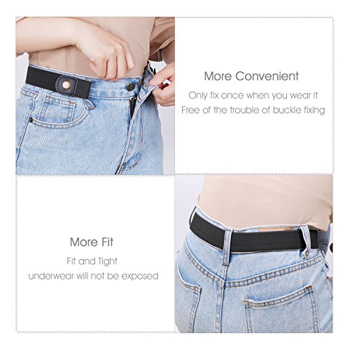 Ladies Elastic Belt Invisible No Buckle Belt for Women Men Black Adjustable Stretch Waist Belt Jeans Belt No.1 Black Suit Waist 22-34 inches - 3