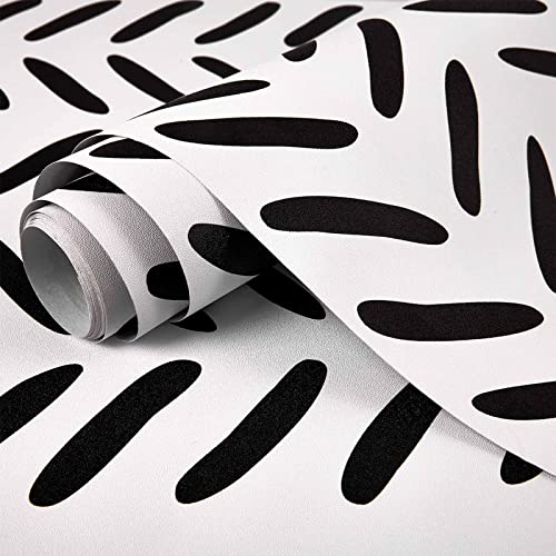 Abyssaly Black And White Peel And Stick Wallpaper For Bathroom 17.7In×275In Modern Spots Geometric Removable Wall Paper Vinyl Wallpaper Boho For Cabinets Line Up Easily For Home Decoration #TOP5