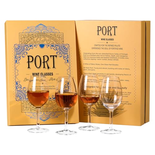 Physkoa Port Wine Glasses Gift Set of 4 – 7 oz Crystal Sherry & Dessert Wine Tasting Glasses – Fine Tulip Stemware in Elegant Gift Box for Wine Lovers & Connoisseurs
