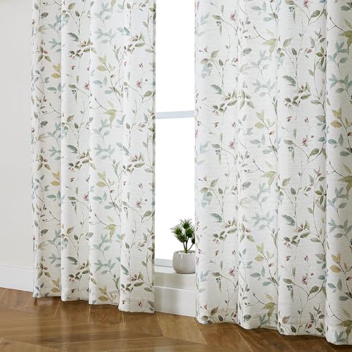 Image of Chyhomenyc Roman Linen Blend Curtains 90 Inch Length 2 Panels Set, Light Filtering Floral Curtains Printed for Living Room, Elegant Dual Rod Pocket Window Treatment, 50Wx90L Inch, 2 PCS