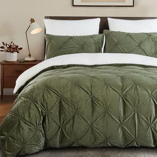 Lanqinglv Flanell Fleece Bettwäsche 200x200 Olivgrün Weiß Teddy Biber...