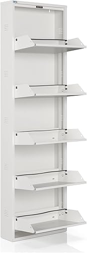 Vista 48 de Gabinete de zapatos de metal de 5 niveles con tapa, organizador de almacenamiento de zapatos duradero para entrada, armario de estante de zapatos