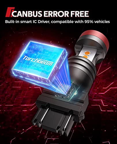 Torchbeam 3157 Led Bulbs, Amber Yellow Led Turn Signal Lights Bulbs, 400% Brighter 3156 3057 3457 4157 Led Bulb With Projector Replacement For Directional Blinker Parking Side Marker Lights #TOP4